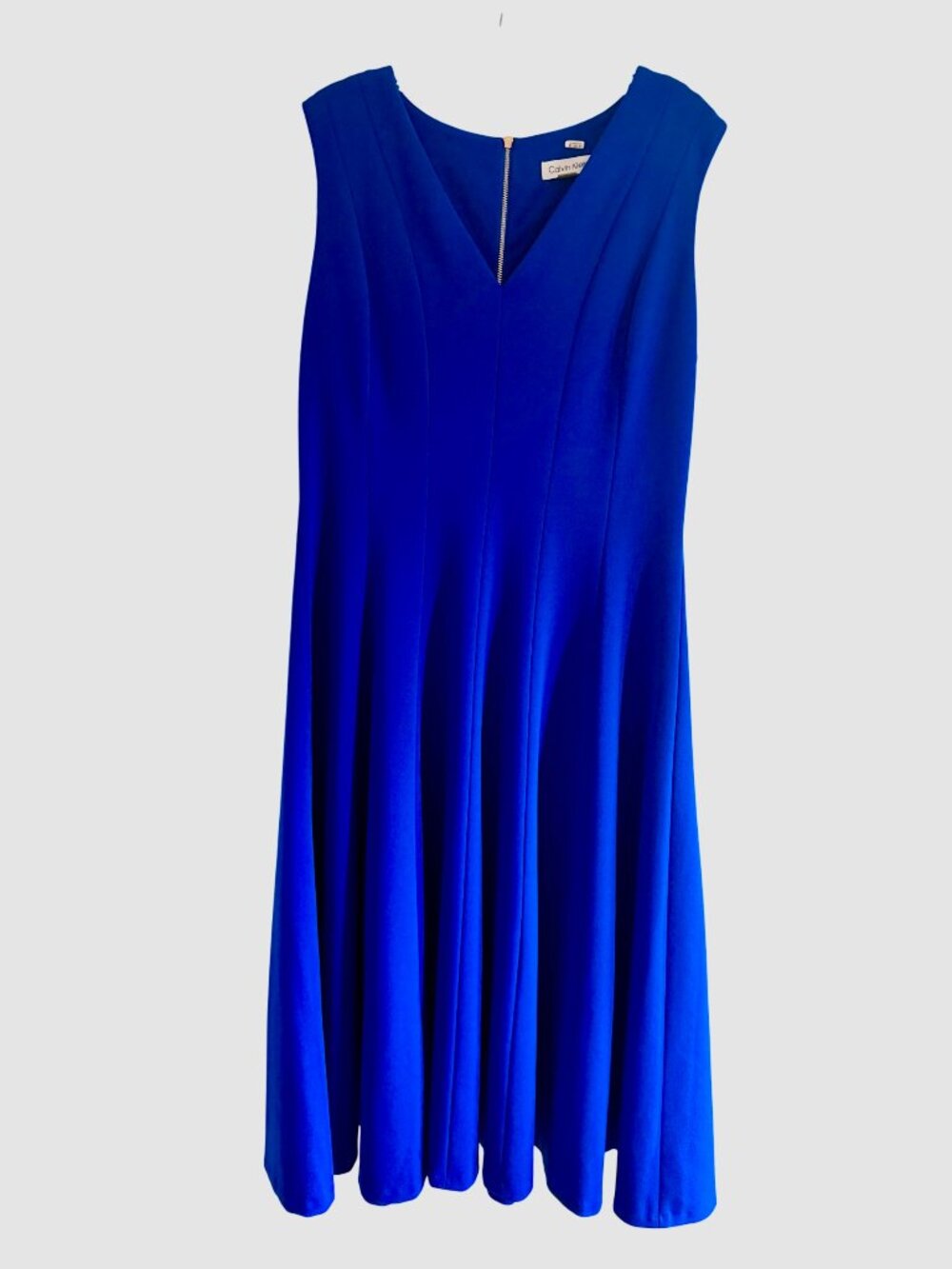 Calvin Klein Royal Blue Fit & Flare Midi Dress Sleeveless V-Neck Size 12
